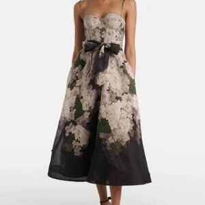 Zimmermann Floral Linen Bustier Midi Balance Picnic Dress
